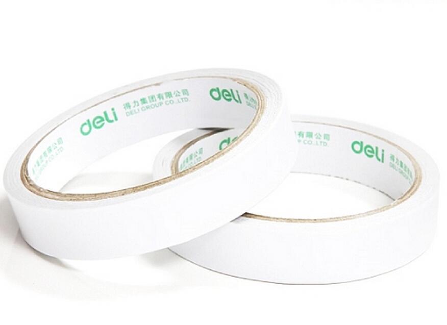 c得力30402棉纸双面胶 18mmx91.4m棉纸胶带 手工胶带 单只装