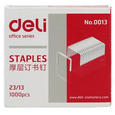 <strong style="color:red;">得力</strong>（deli）0013 厚层订书钉23/13 可订90页 (1000枚/盒) 单盒