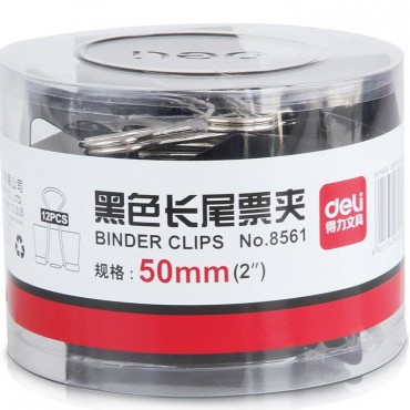 <strong style="color:red;">得力</strong>（deli）8561 1#黑色长尾夹50mm 12只/筒票据夹/铁票夹/燕尾夹/鱼尾夹