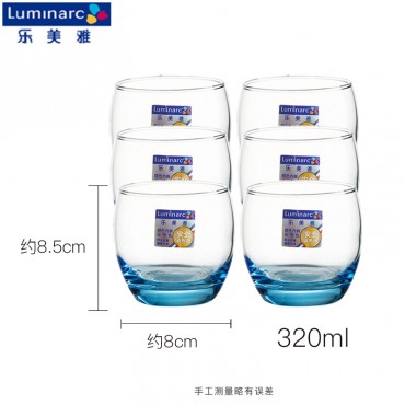 乐美雅 耐热玻璃水杯 直身水杯子 套装水杯水具 彩色透明玻璃杯